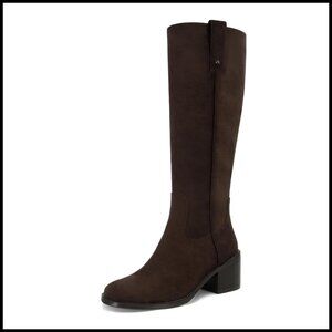 Knee High Boots Chunky Heel Round Toe Suede Riding Boots Side Zipper Comfortable